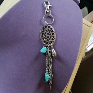 Key ring, silver tone with turquoise